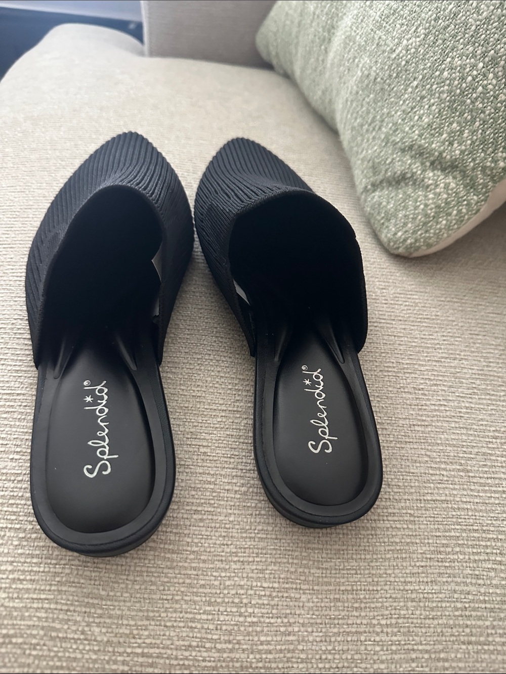 Black Ribbed Pointed Backless Mules - Picture 2 of 3